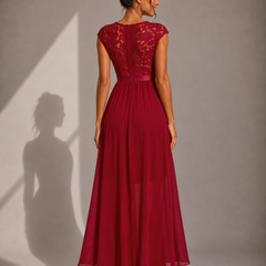 Justine | A-Line Chiffon Maxi Dress with Lace