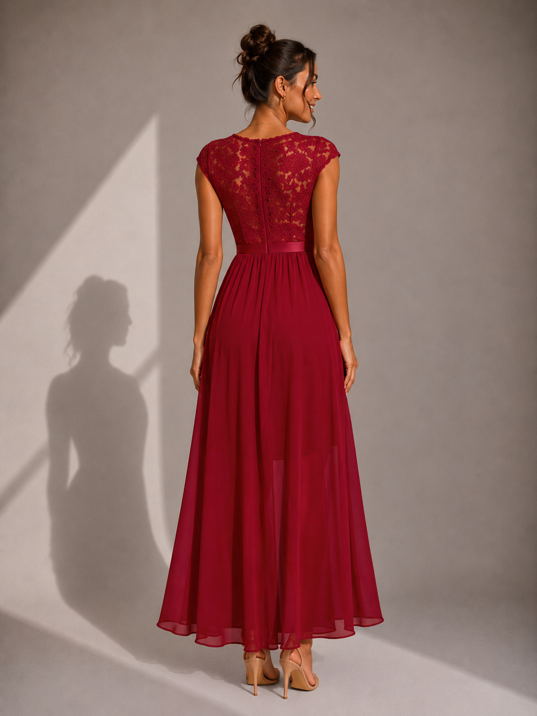 Justine | A-Line Chiffon Maxi Dress with Lace