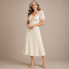 Mirella | Polka-Dot Tie-Neck Midi Dress