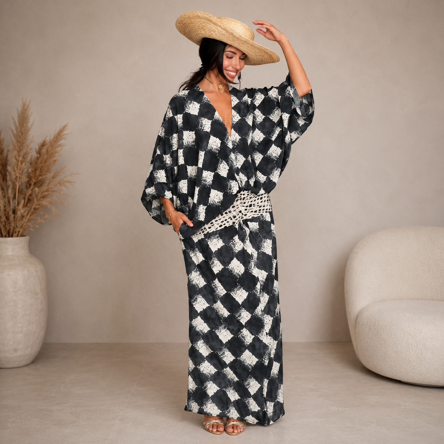 Monochrome Print Maxi Dress