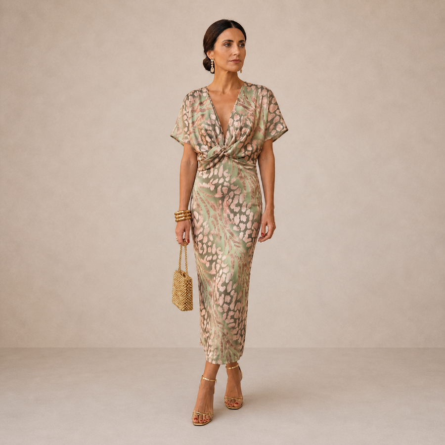 Viviana | Wrap-Style Tie-Waist Midi Dress