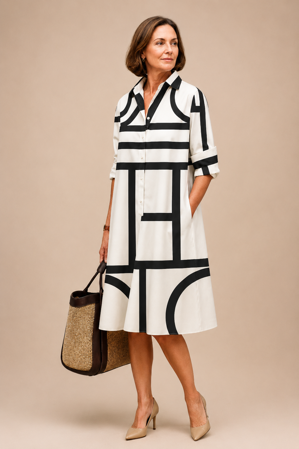 Ellie | Classic Two-Color Midi Dress