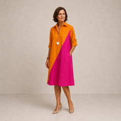Delaney | Orange Pink Easy-Wear Midi Dress