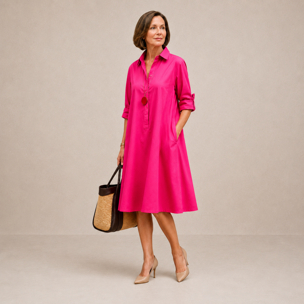 Charlotte | Breezy Pink Midi Dress