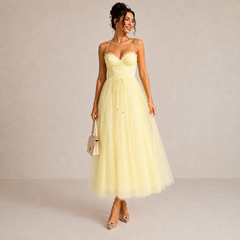Camilla | Tulle Midi Dress with Open Back and Corset Detail
