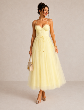 Camilla | Tulle Midi Dress with Open Back and Corset Detail