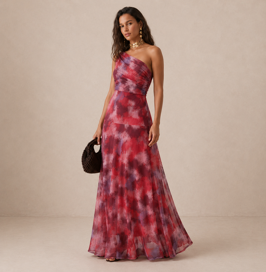 One-Shoulder Print Maxi Dress