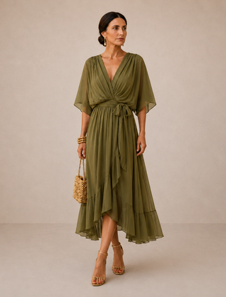 Monique | V-Neck Chiffon Midi Dress