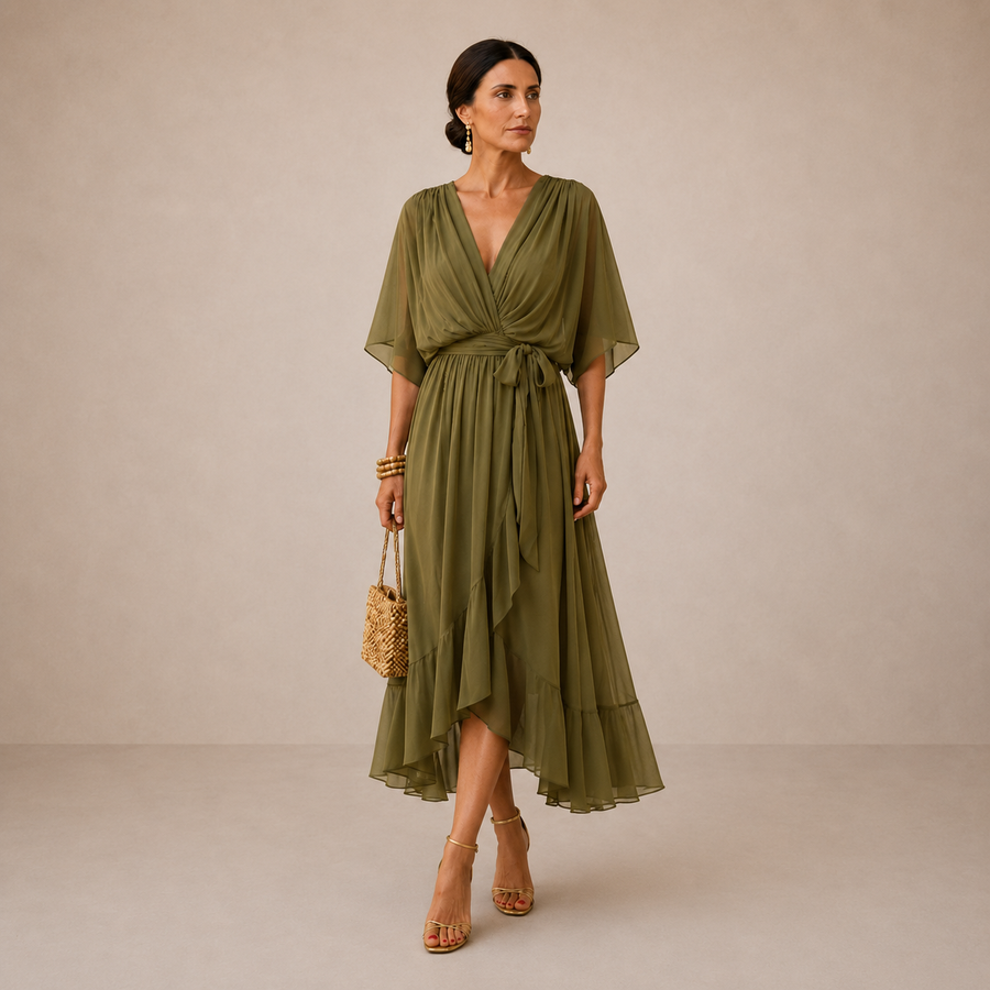 Monique | V-Neck Chiffon Midi Dress