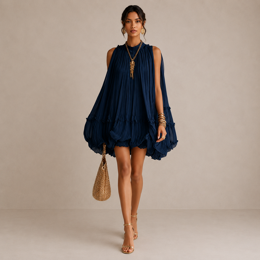 Midnight Blue Ruffle Midi Dress