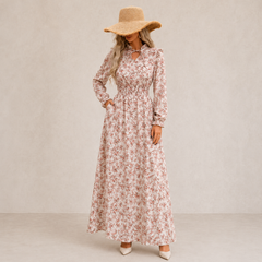 Odette | Tie-Neck Maxi Dress with Puff Sleeves