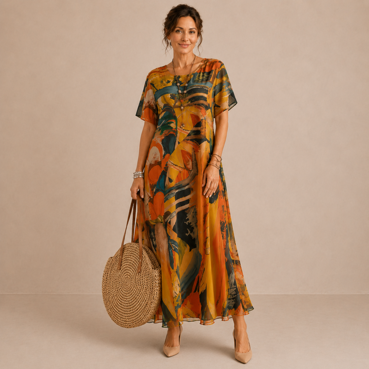 Thalia | Bold-Print Relaxed Midi Dress