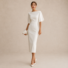 Adele | Midi Dress with Boat Neckline and Short Sleeves