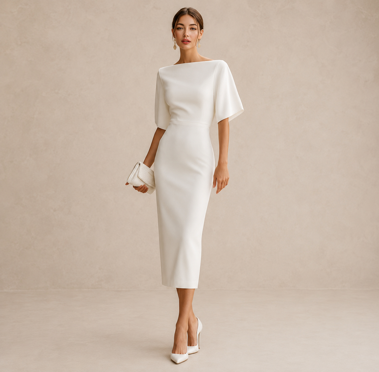 Adele | Midi Dress with Boat Neckline and Short Sleeves
