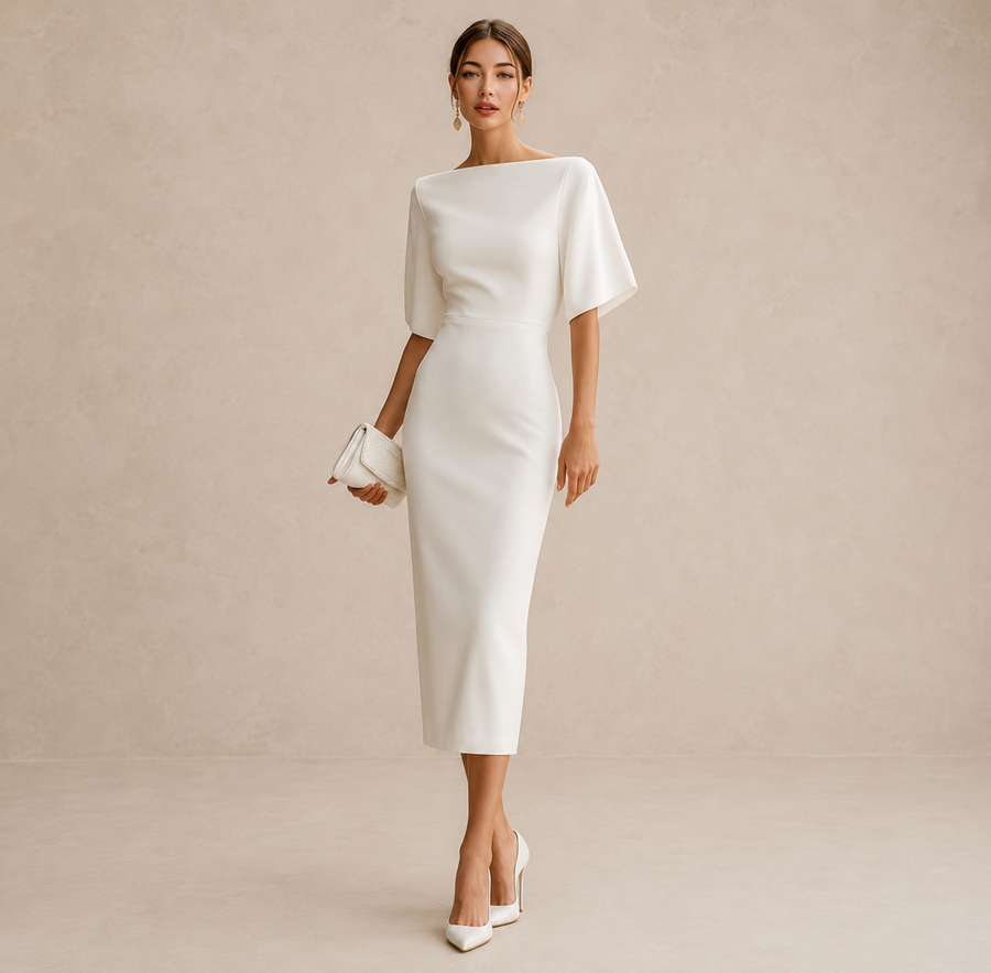 Adele | Midi Dress with Boat Neckline and Short Sleeves