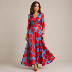 Natalie | Wrap-Neckline Midi Dress with 3/4 Sleeves