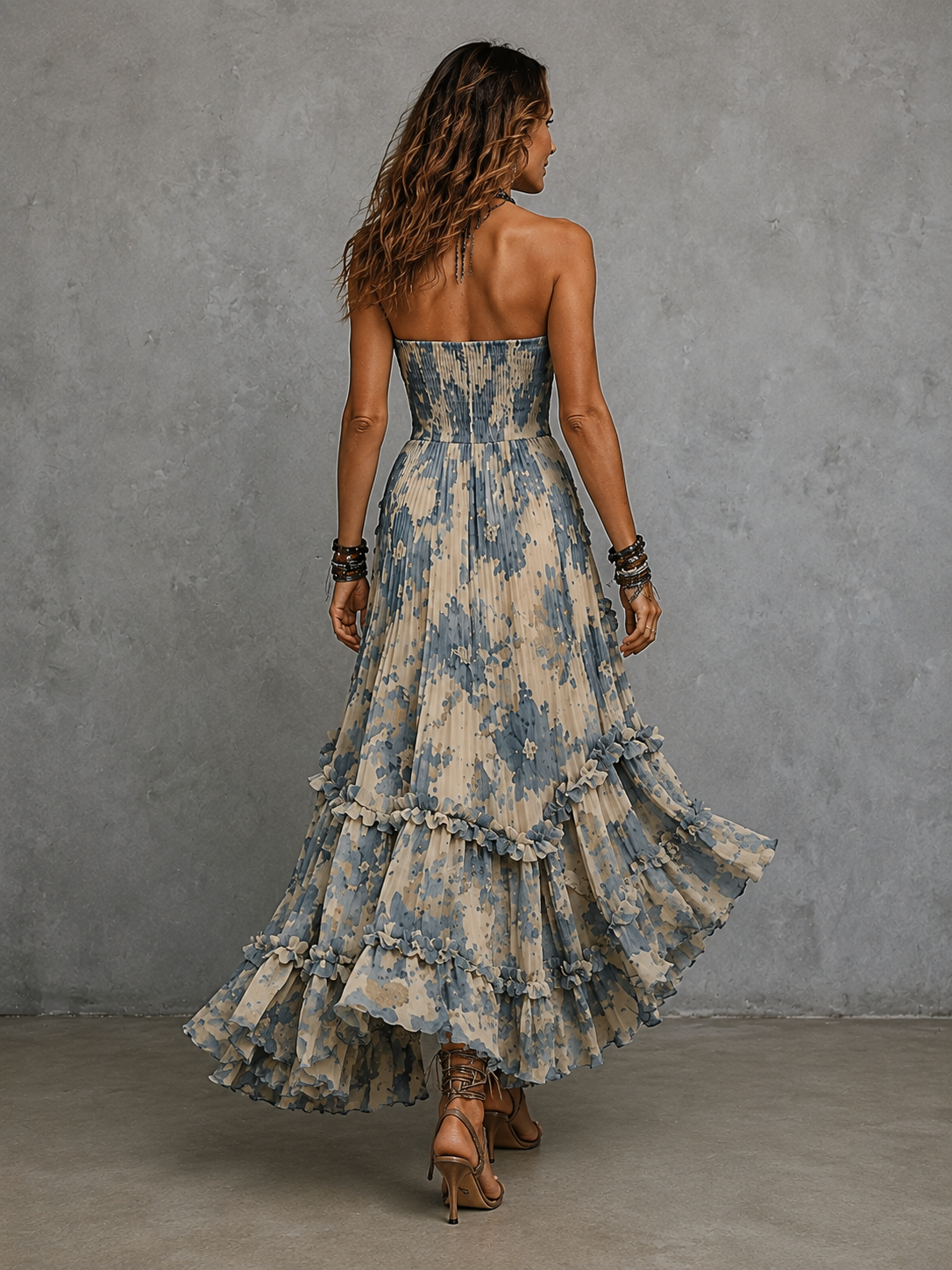 Strapless 3D Floral Maxi Dress
