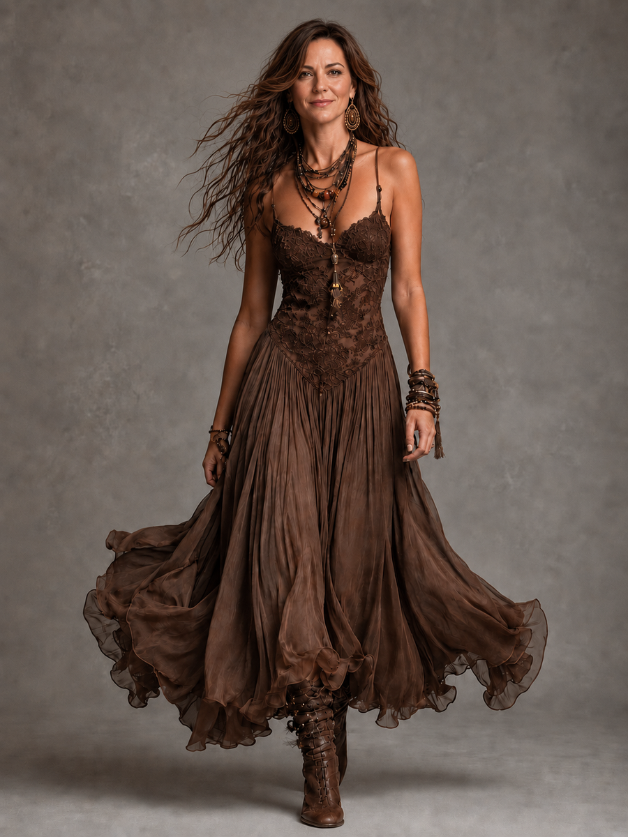 Lace corset maxi dress with sweetheart neckline and tiered skirt