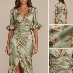 Anastasia | Green Satin Maxi Dress