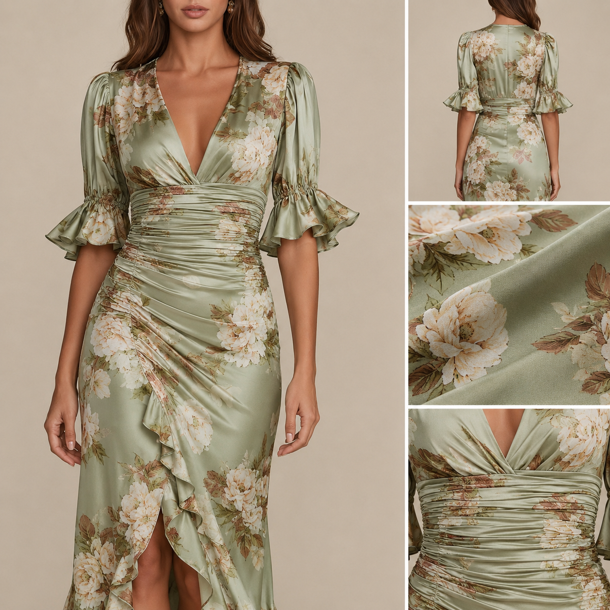 Anastasia | Green Satin Maxi Dress