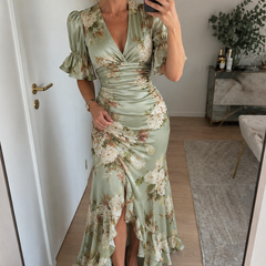 Anastasia | Green Satin Maxi Dress