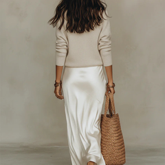 Odessa | Satin Midi Dress with Built-In Sweater Look