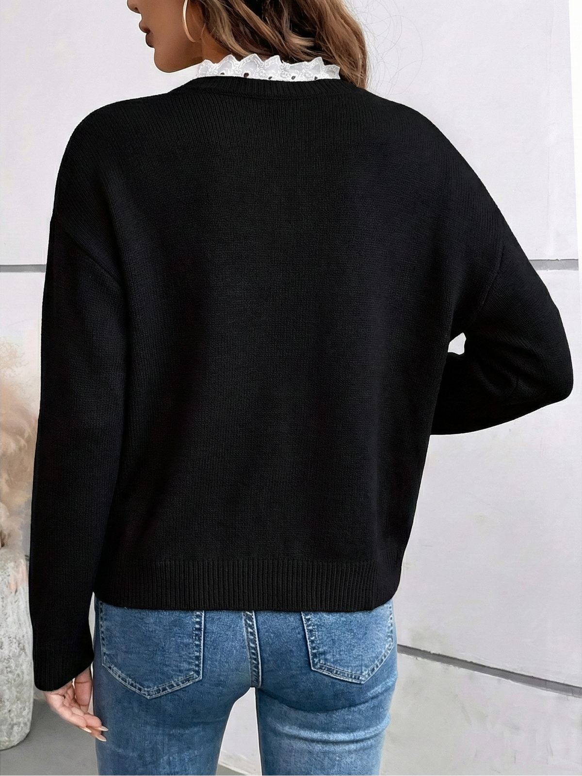 Chic Lace-Collar Sweater with a Cashmere-Like Feel