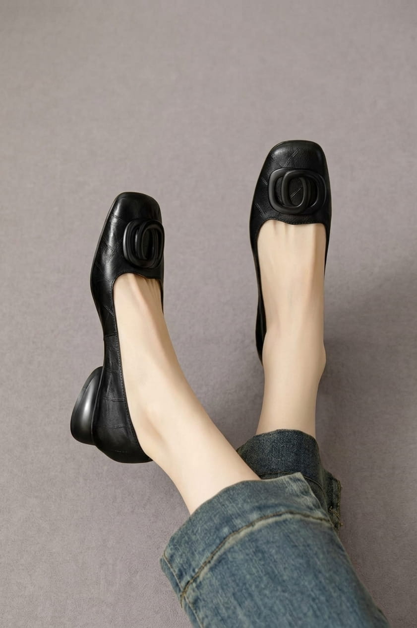 Square-Toe Vegan Leather Ballet Flats