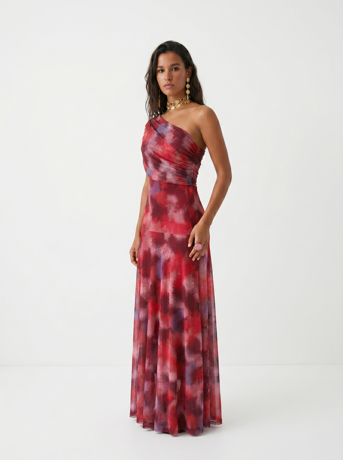 One-Shoulder Print Maxi Dress