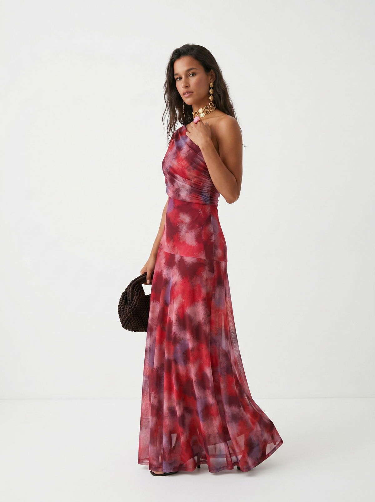 One-Shoulder Print Maxi Dress