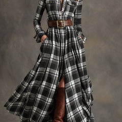 Belted Button-Front Long-Sleeve Maxi Shirt Dress for Women
