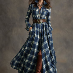 Belted Button-Front Long-Sleeve Maxi Shirt Dress for Women