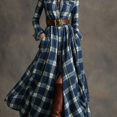 Belted Button-Front Long-Sleeve Maxi Shirt Dress for Women