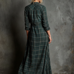 Plaid Button-Front Long-Sleeve Maxi Shirt Dress for Women