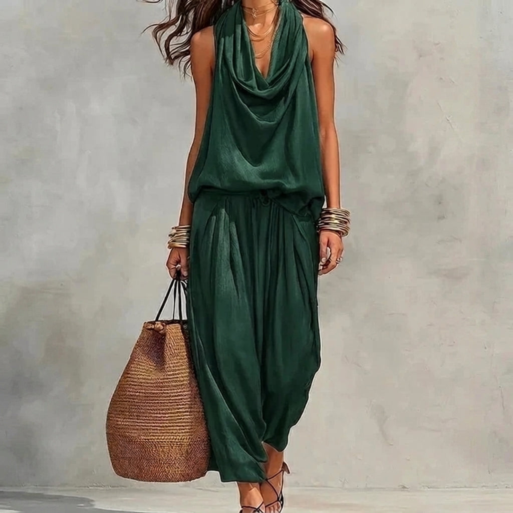 Flowy Set with Draped Halter Top and Pants