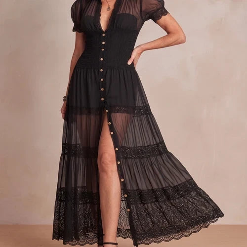 Lace panel detail on maxi dress
