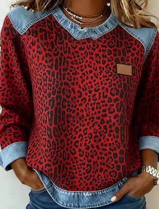 Leopard Print Sweater with Denim Collar