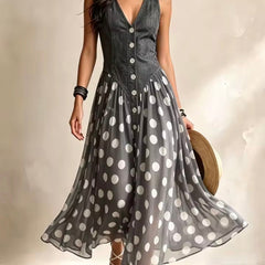 Midi chiffon dress with polka-dot pattern