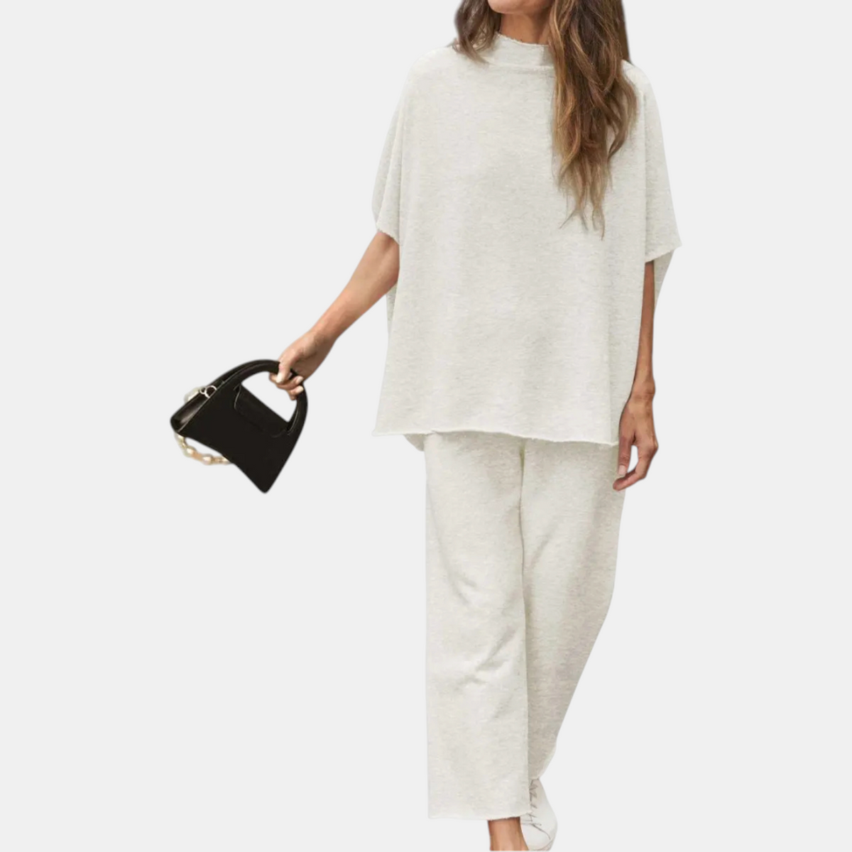 Mock Neck Lounge Set Wide Leg Cropped Pants