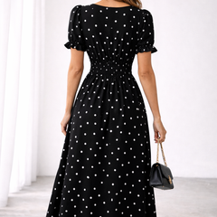 Mirella | Polka-Dot Tie-Neck Midi Dress