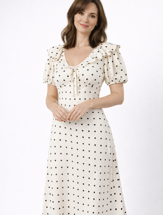 Mirella | Polka-Dot Tie-Neck Midi Dress