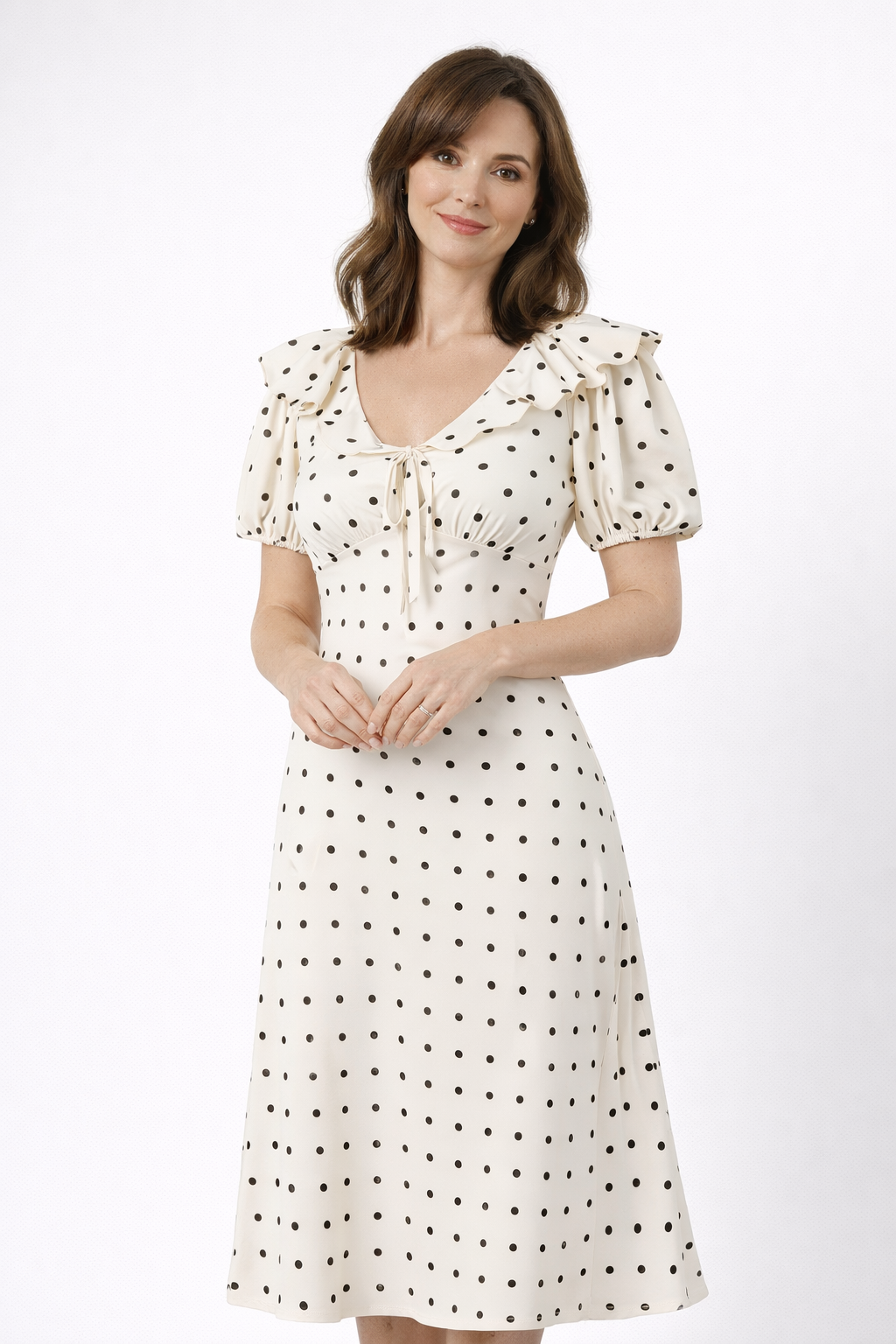 Mirella | Polka-Dot Tie-Neck Midi Dress