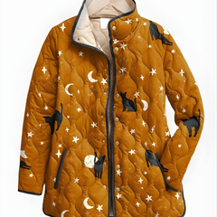 Black Quilted Jacket with Cat Pattern