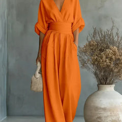 V-Neck High-Waist Jumpsuit