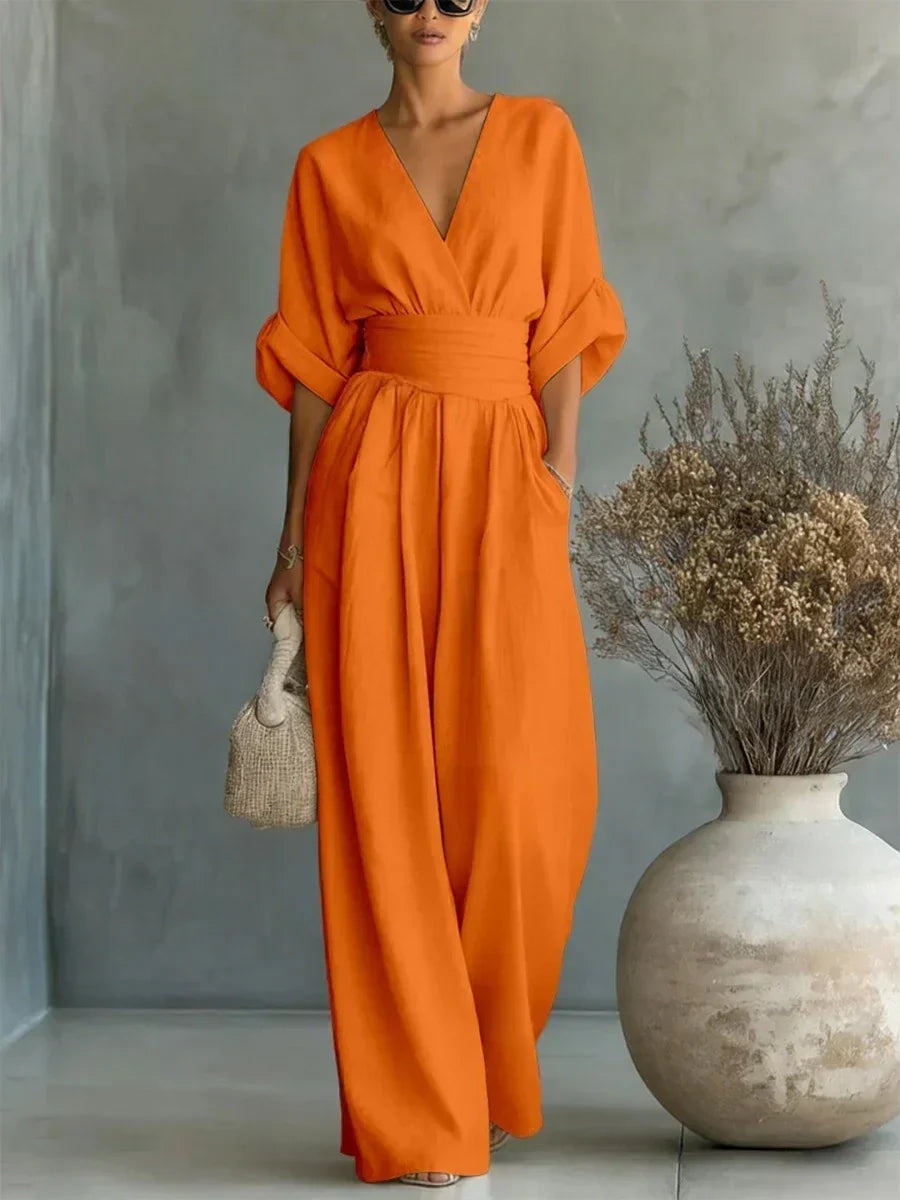 V-Neck High-Waist Jumpsuit