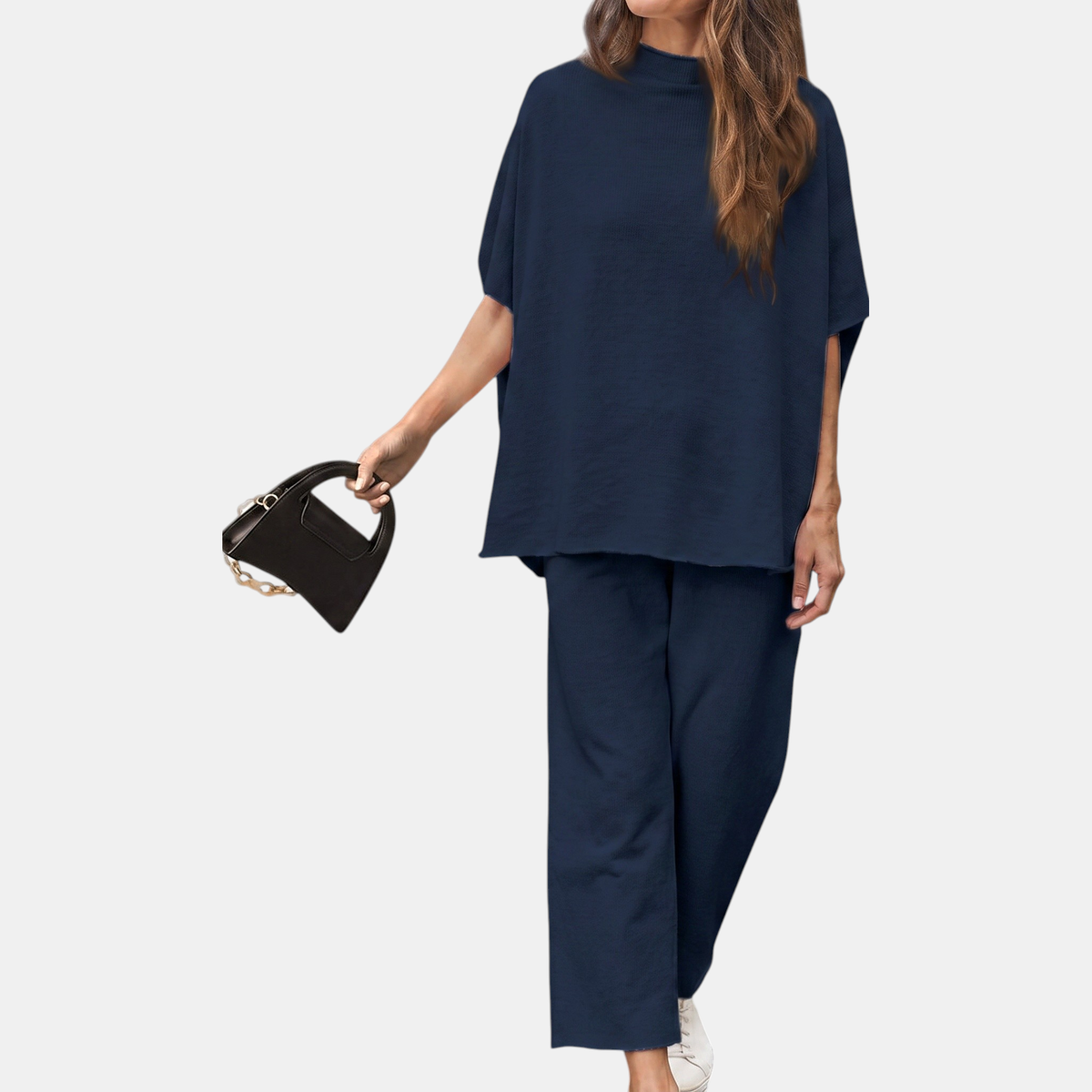 Mock Neck Lounge Set Wide Leg Cropped Pants