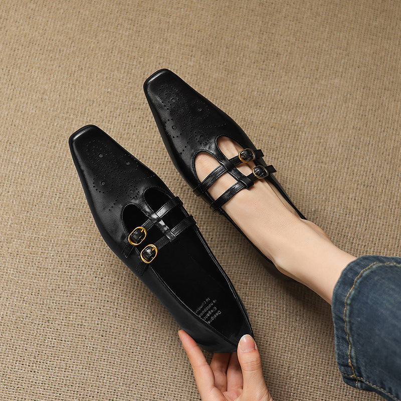 Brogued Double-Strap Mary Jane Flat