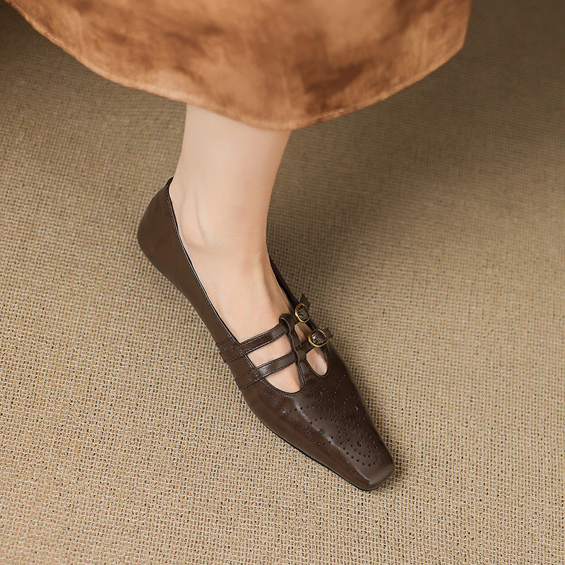 Brogued Double-Strap Mary Jane Flat