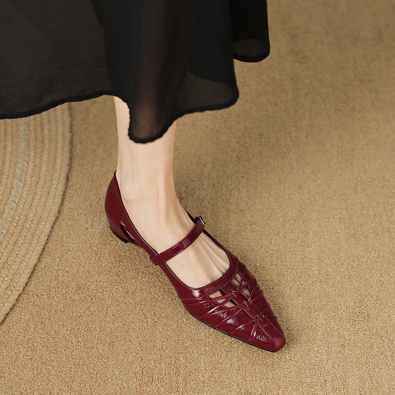 Pointed Lattice-Cut Mary Jane Flat