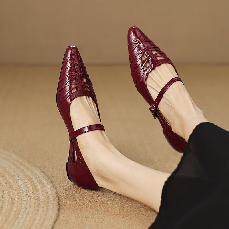 Pointed Lattice-Cut Mary Jane Flat